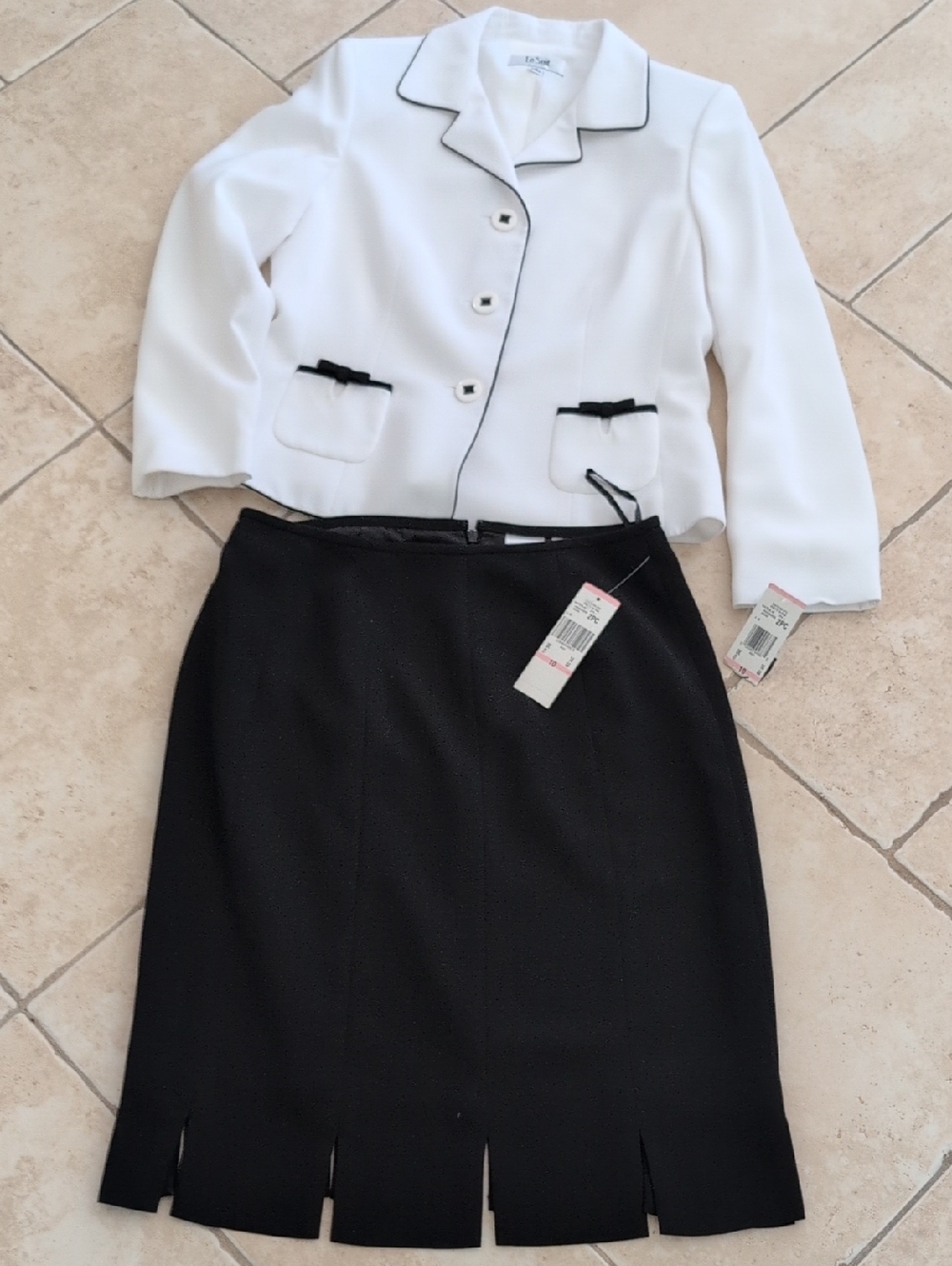 Vintage Le Suit Black Pencil Skirt with White Jacket Accents NWT